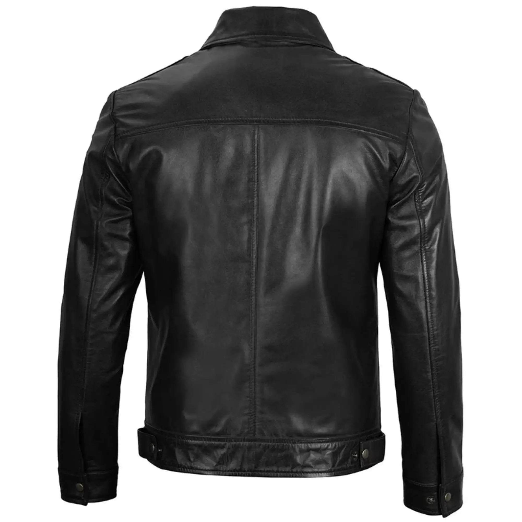 Black leather jacket on a white background