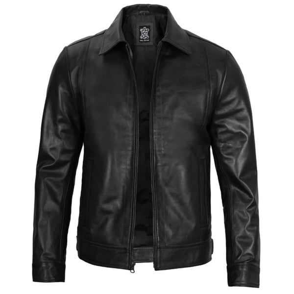 Black leather jacket on a white background