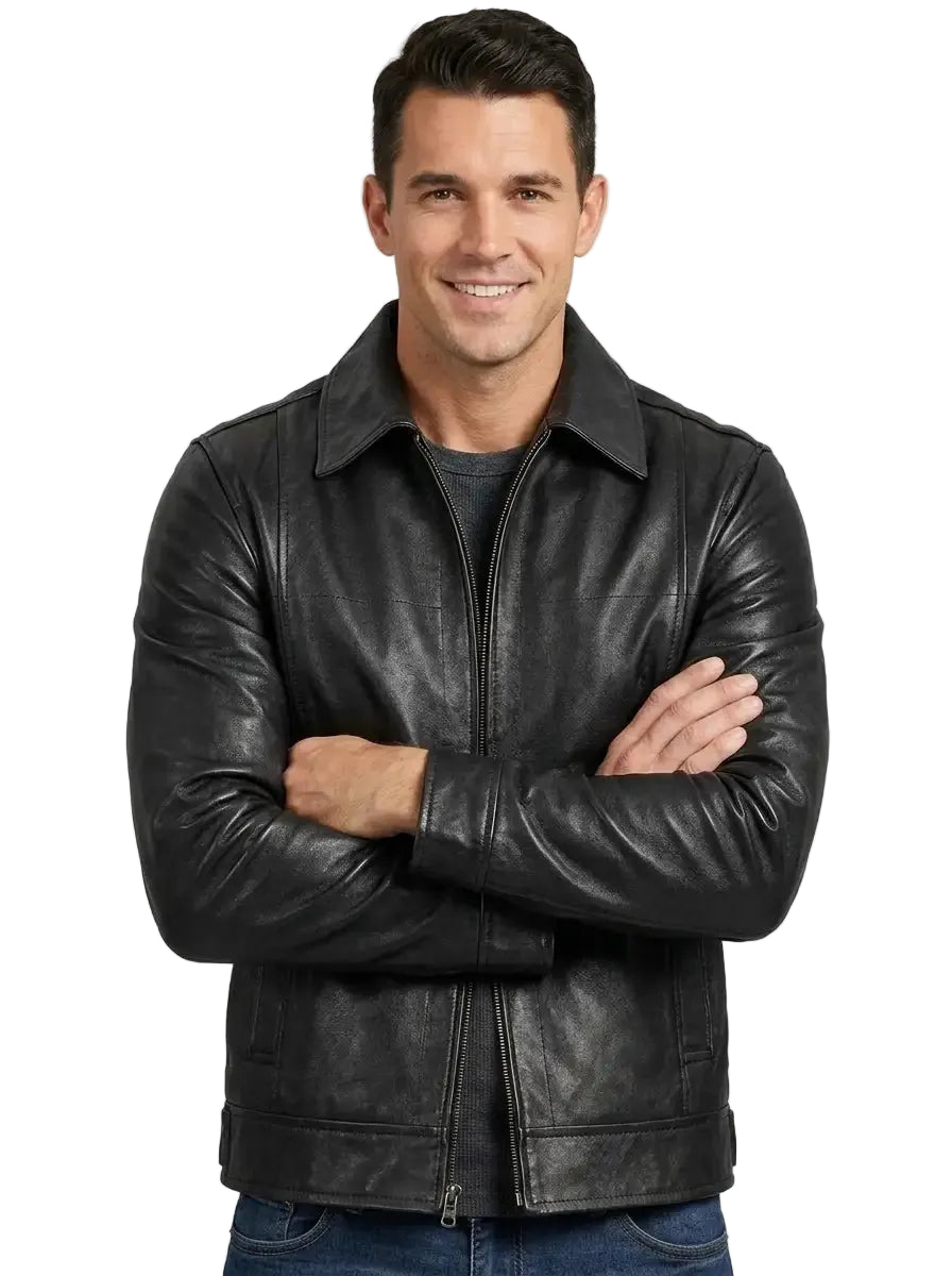 Men’s Black Harrington Sheepskin Leather Jacket