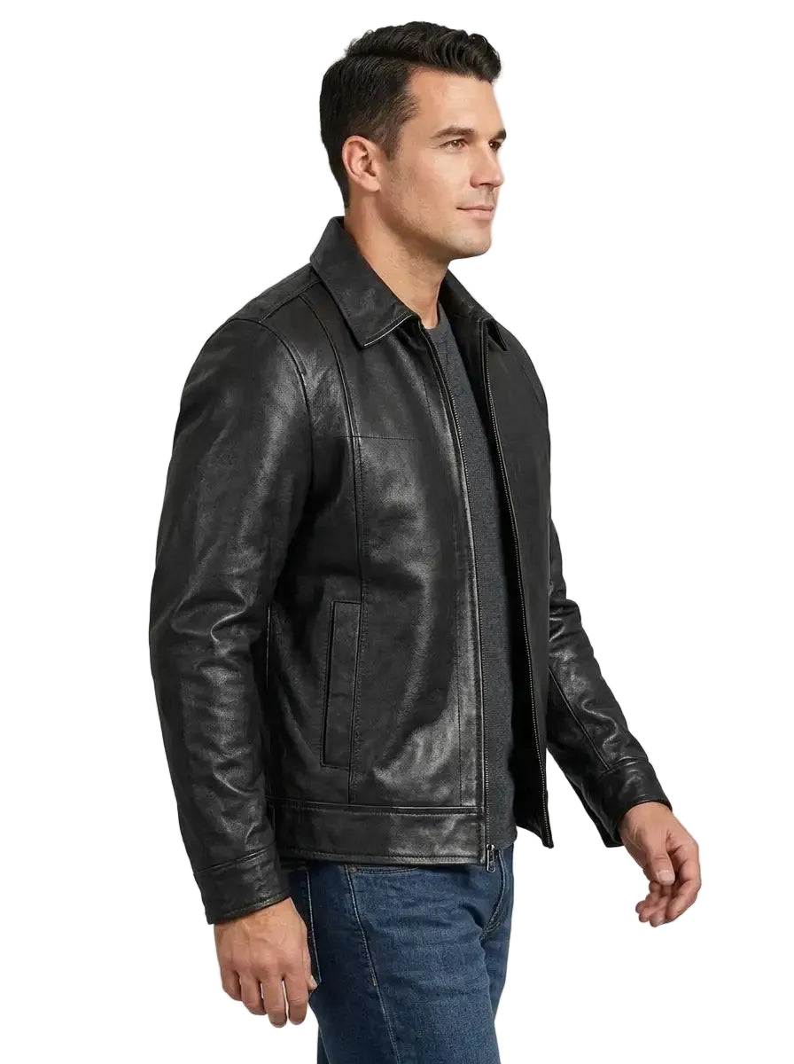 Men’s Black Harrington Sheepskin Leather Jacket