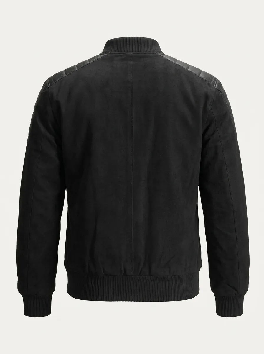 Men’s Black Hybrid Suede Leather Bomber Jacket