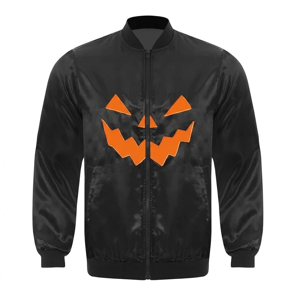 Men's Black & Orange Halloween Pumpkin Bomber Jacket