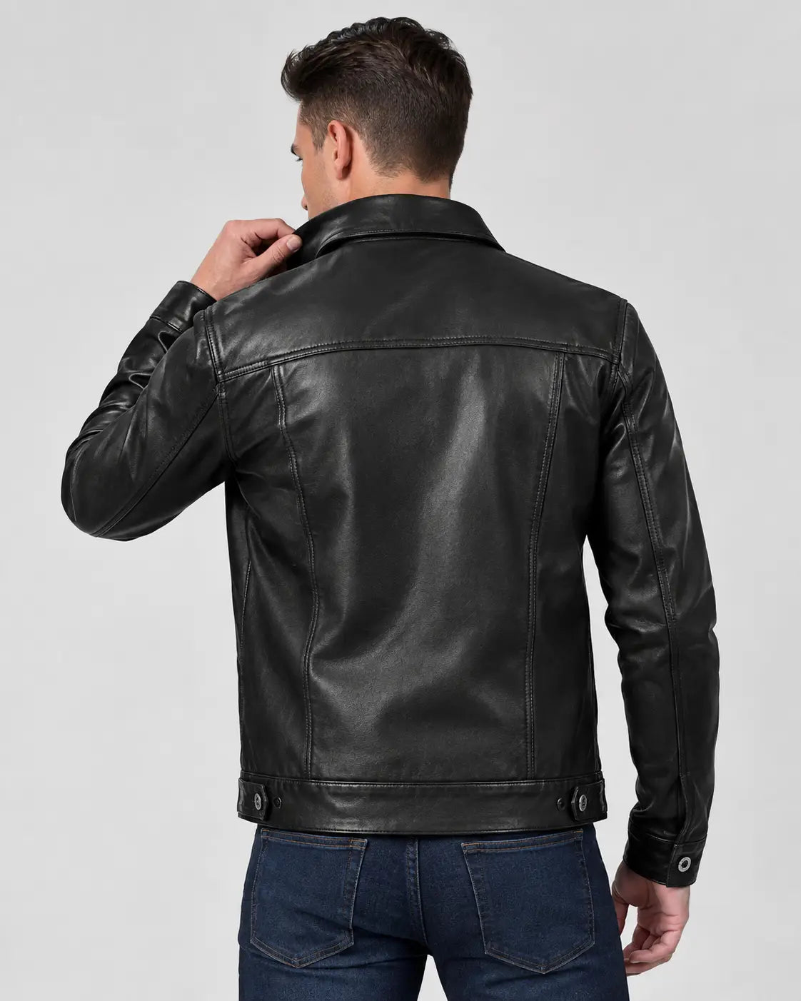 Men's Black  Sheep Leather Trucker Jacket