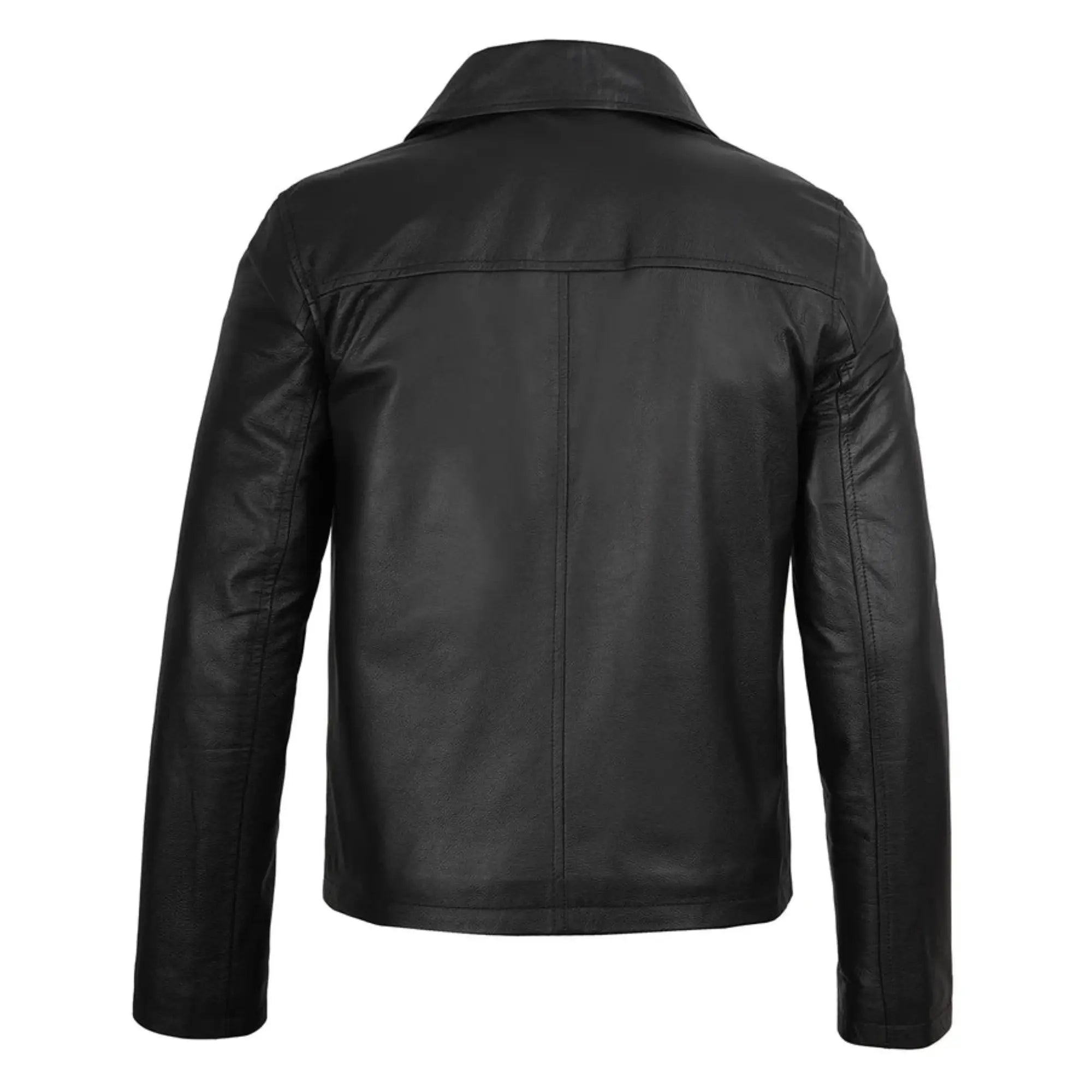Men's Black Shirt Collar Sheepskin Leather Jacket