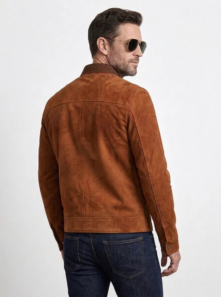 Men's Blain Brown Suede Leather Bomber Jacket