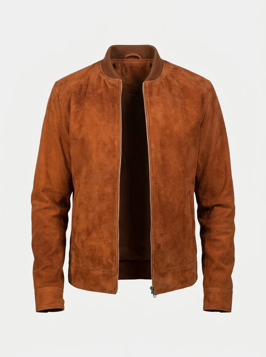 Men's Blain Brown Suede Leather Bomber Jacket