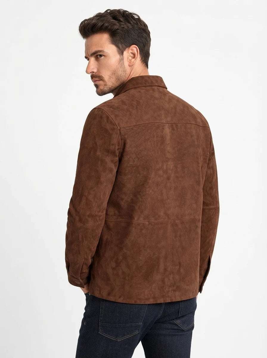 Men’s Brown Goatskin Suede Leather Shirt