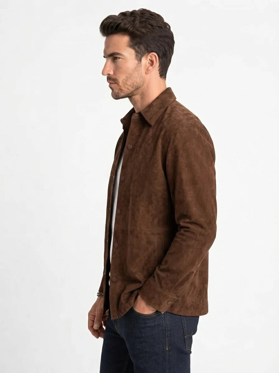 Men’s Brown Goatskin Suede Leather Shirt