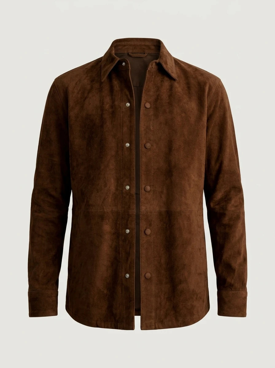 Men’s Brown Goatskin Suede Leather Shirt