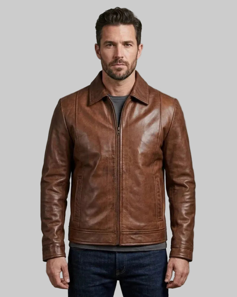 Men's Brown Harrington Leather Jacket