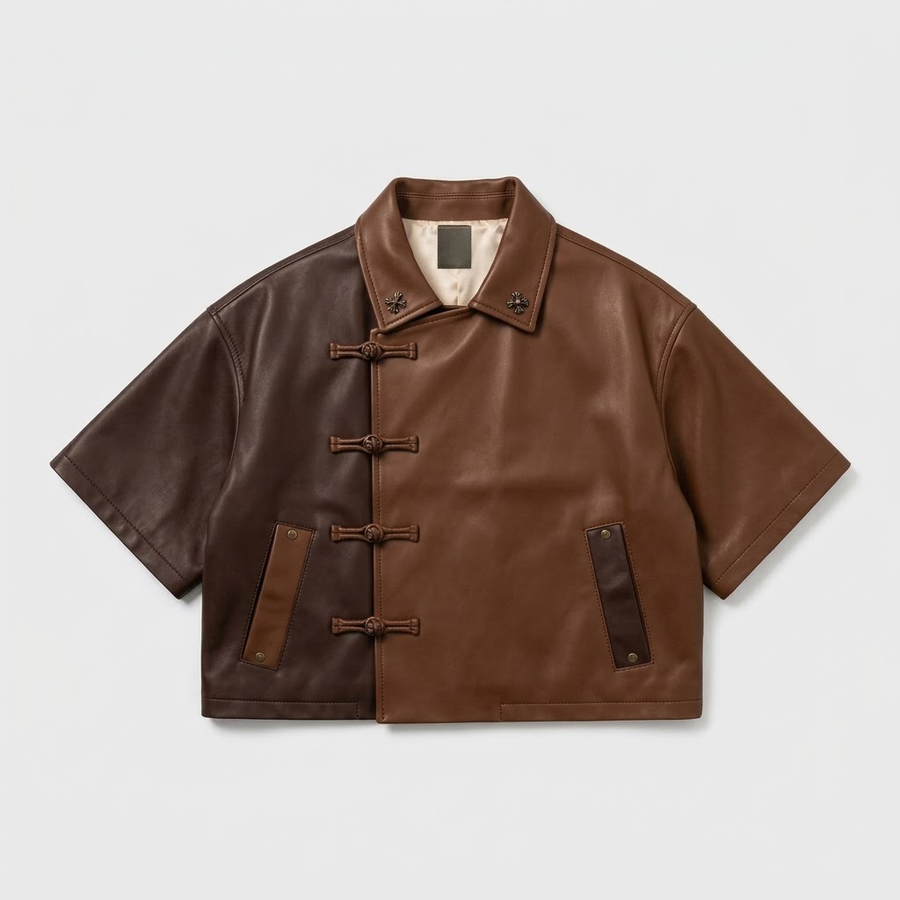 Mike: Men's Brown Oversized Leather Shirt Jacket
