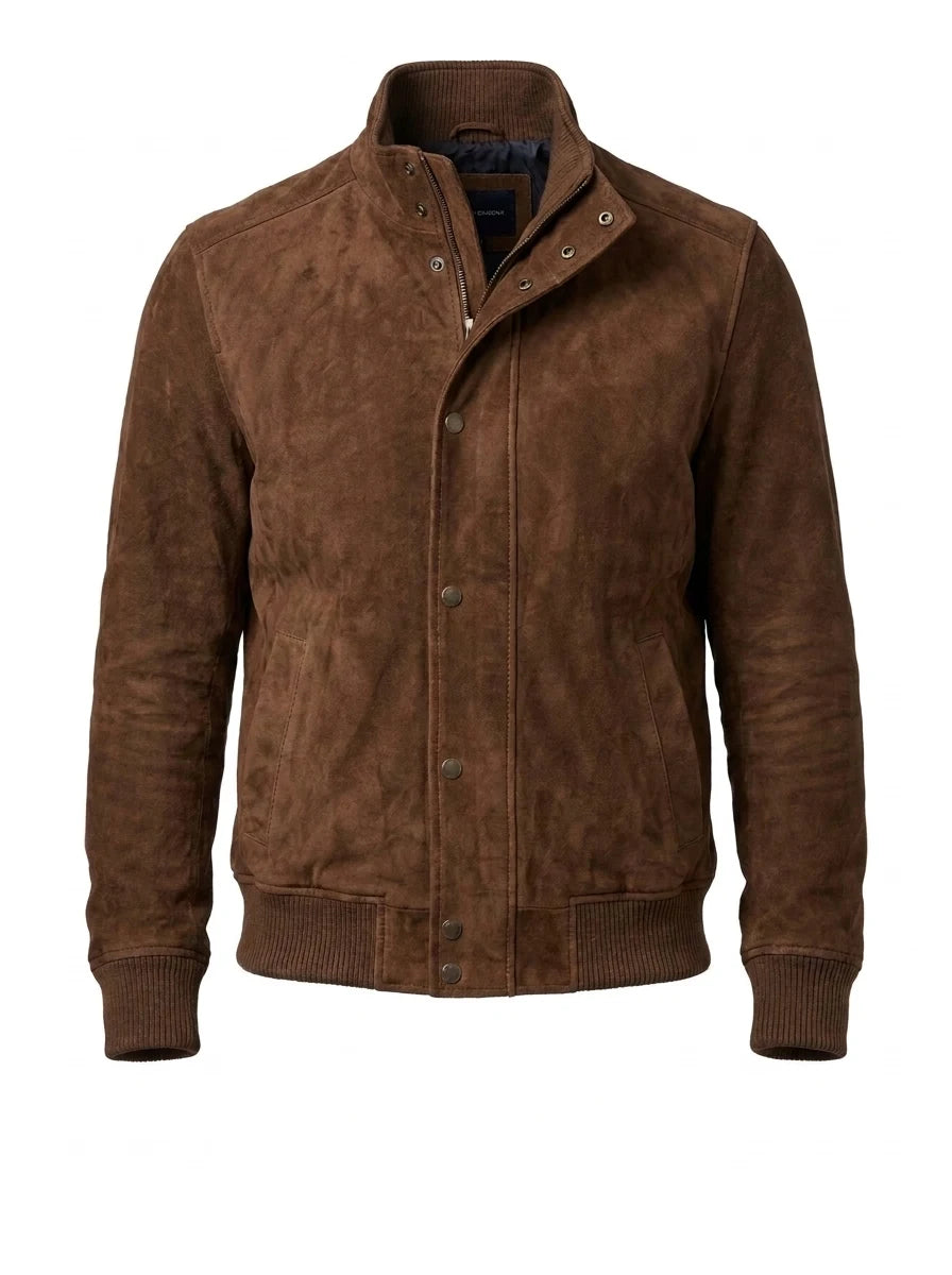 Men’s Brown Suede Goatskin Bomber Jacket