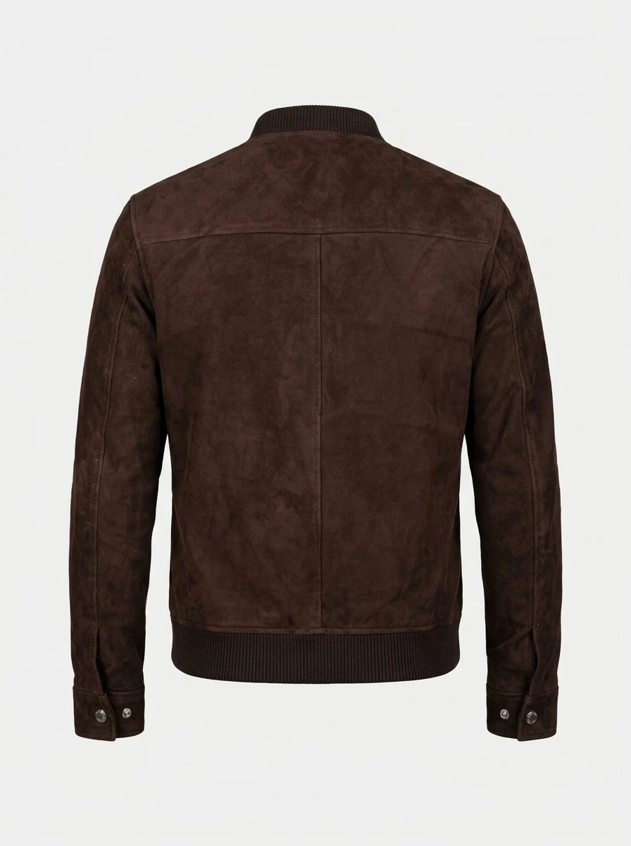 Men’s Brown Suede Goatskin Bomber Jacket