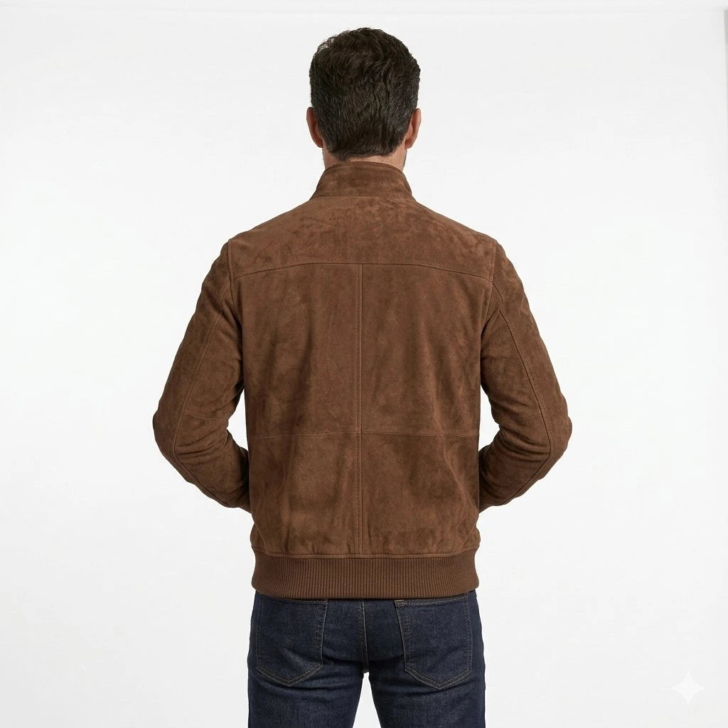 Men’s Brown Suede Goatskin Bomber Jacket