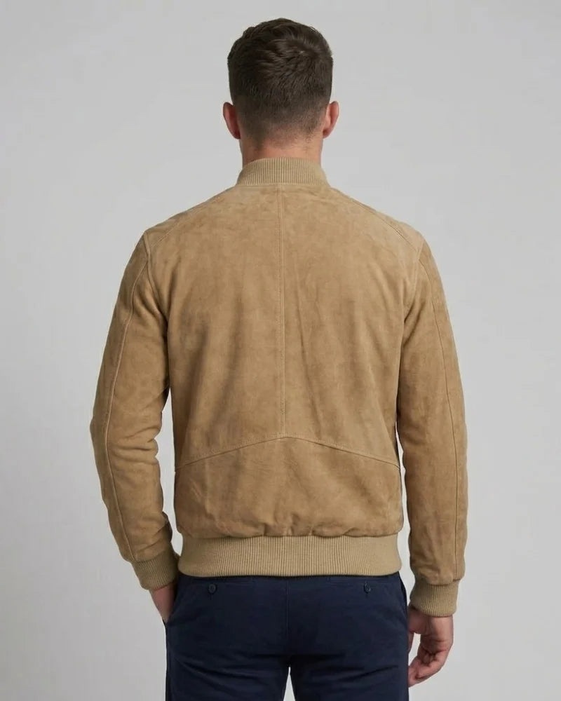 Men's Camel Brown Real Suede Leather Bomber Jacket