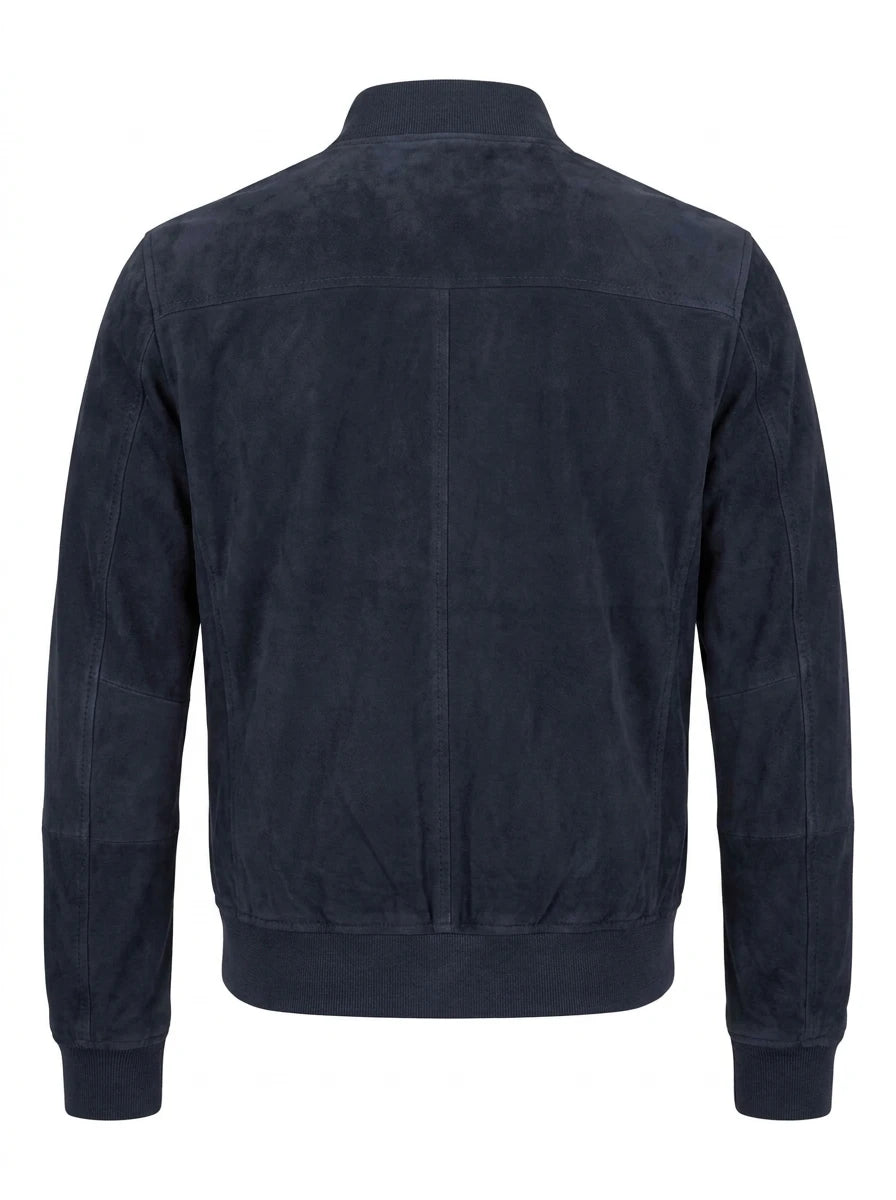 Men’s Charcoal Navy Blue Suede Biker Jacket