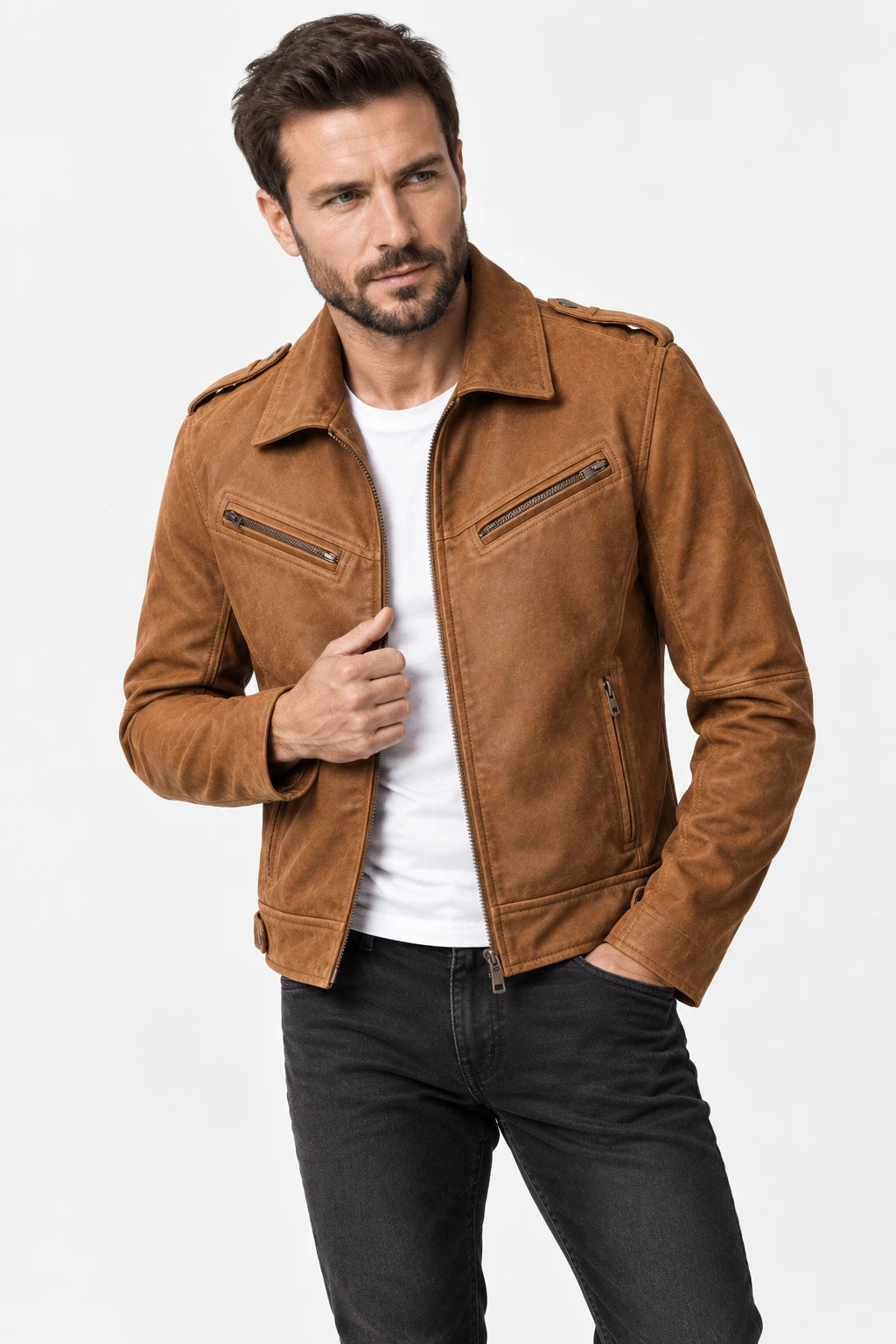 Men's Classic Camel Brown Suede Leather Jacket 1