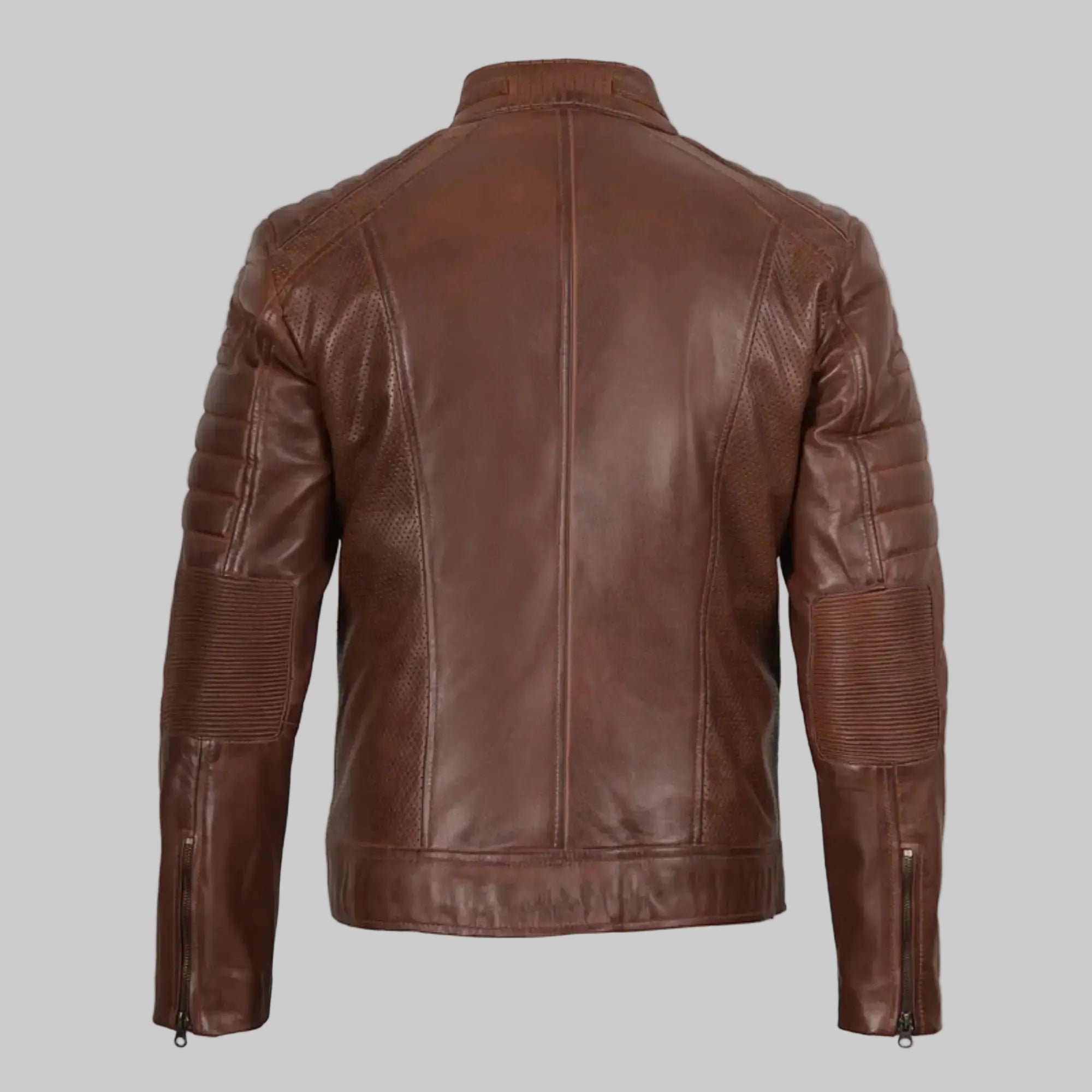 Men's Cognac Brown Cafe Racer Leather Jacket