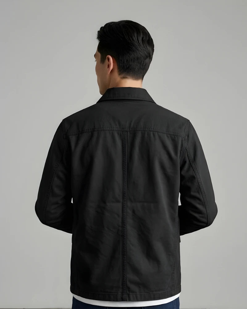 Men's Shirt Style Collar Black Cotton Jacket