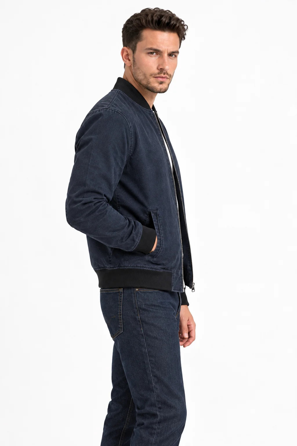 Men's Dark Blue Suede Leather Jacket 4