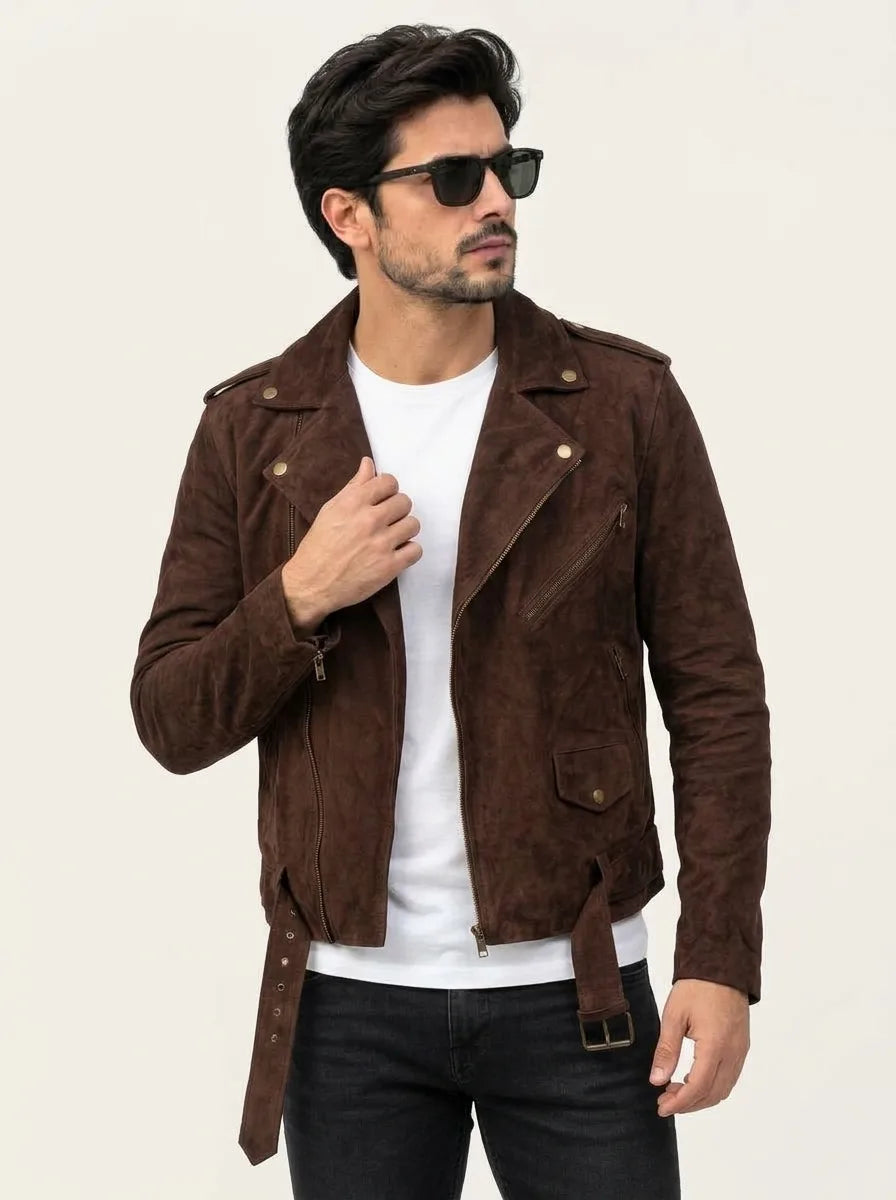 Men’s Dark Brown Biker Suede Leather Jacket
