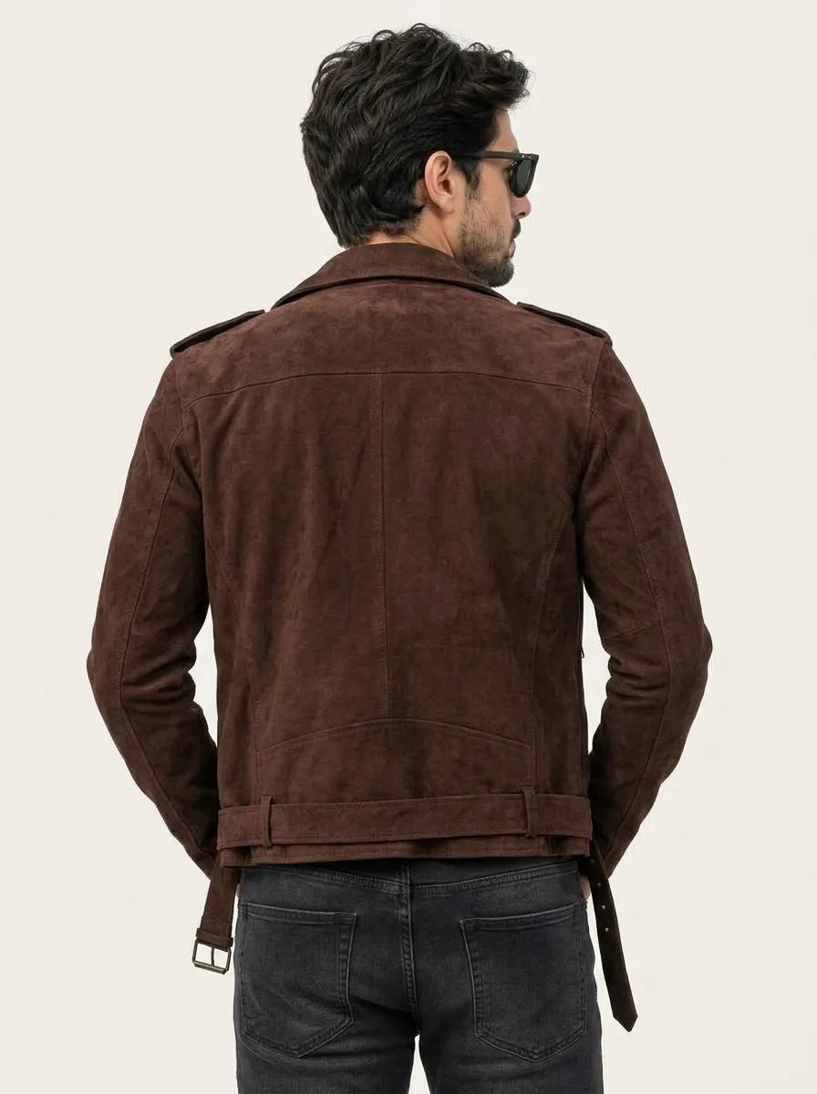 Men’s Dark Brown Biker Suede Leather Jacket