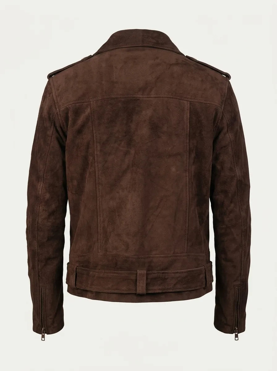 Men’s Dark Brown Biker Suede Leather Jacket