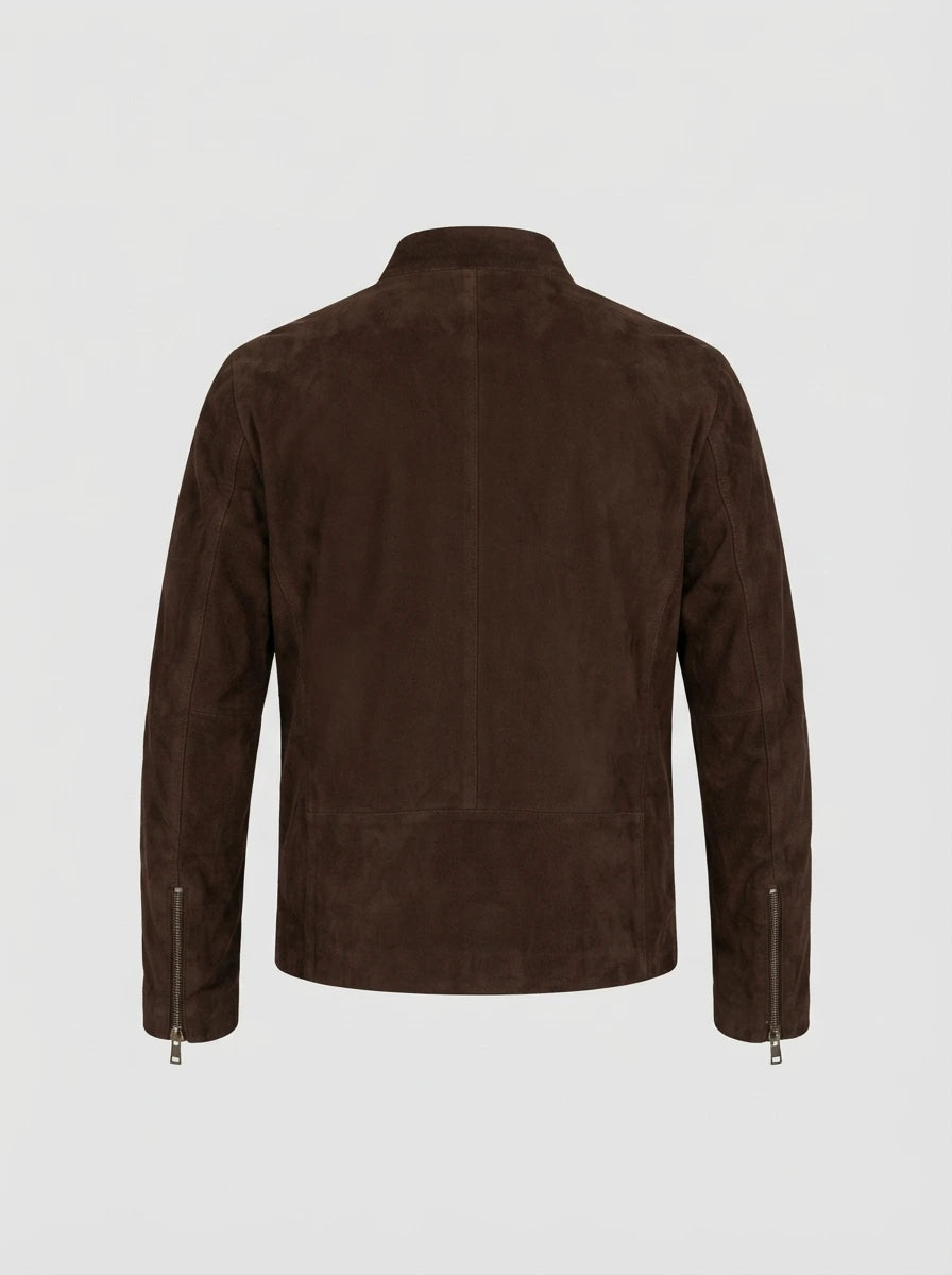 Men’s Dark Brown Goatskin Suede Biker Jacket