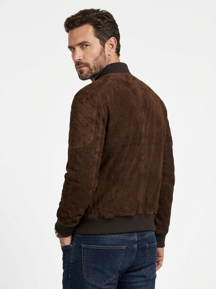 Men’s Dark Brown Mocha Suede Bomber Jacket