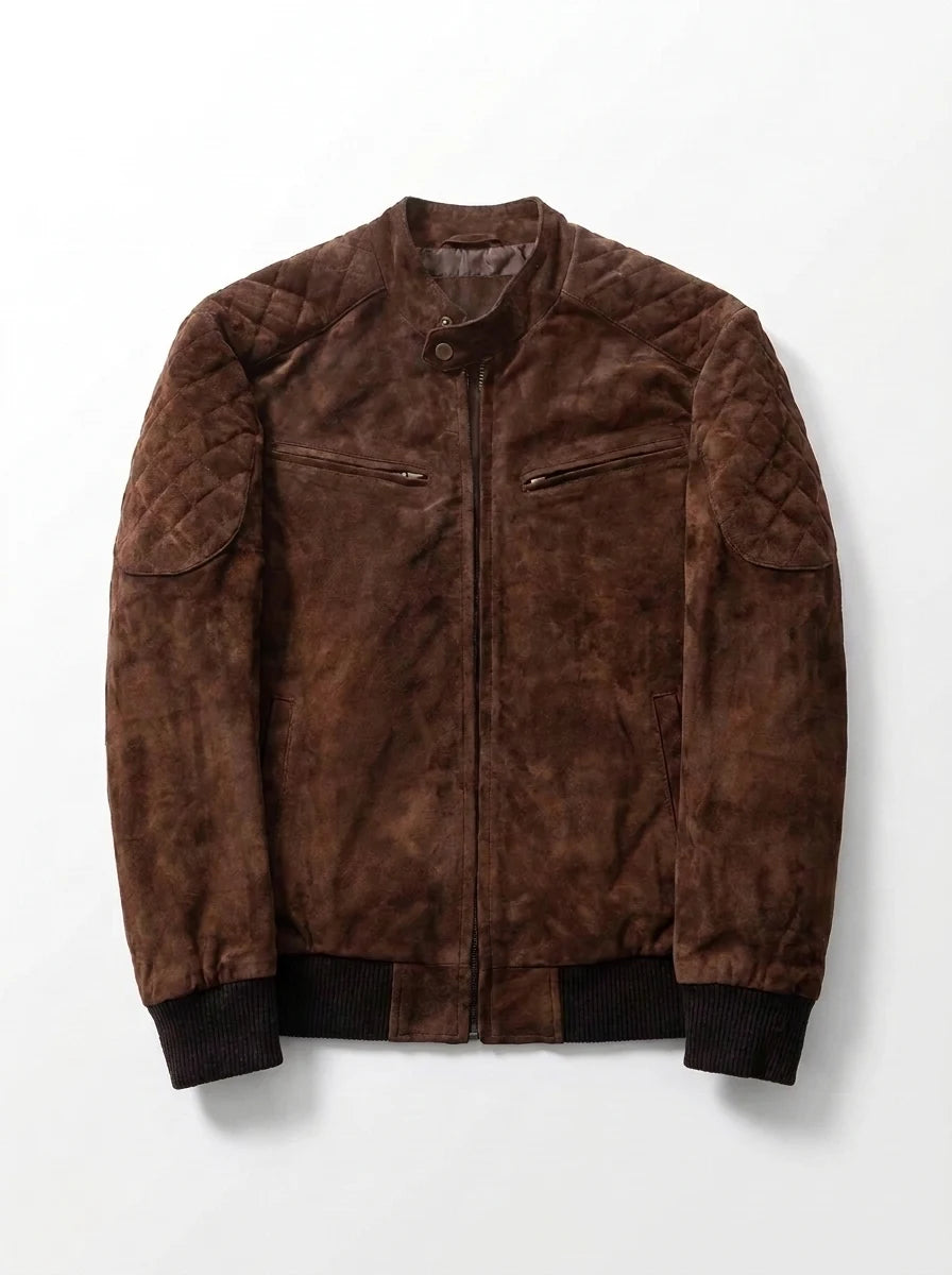 Men’s Dark Brown Mocha Suede Bomber Jacket