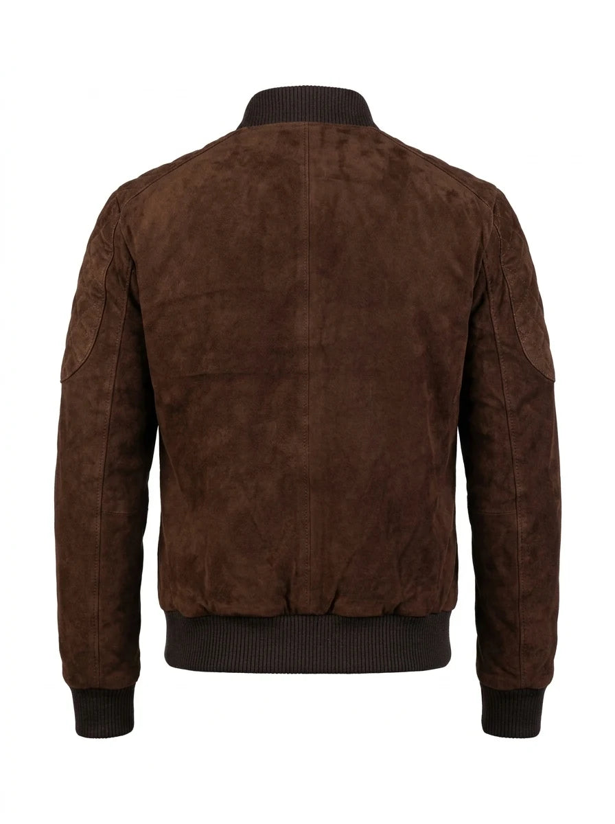 Men’s Dark Brown Mocha Suede Bomber Jacket