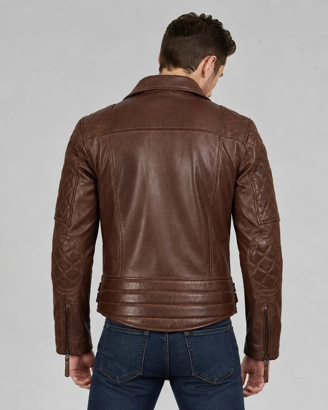 Men's Dark Brown Quilted Leather Biker Jacket