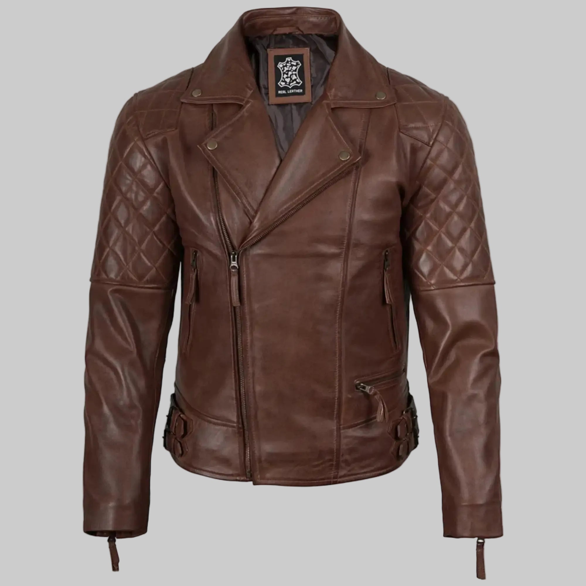 Men's Dark Brown Quilted Leather Biker Jacket