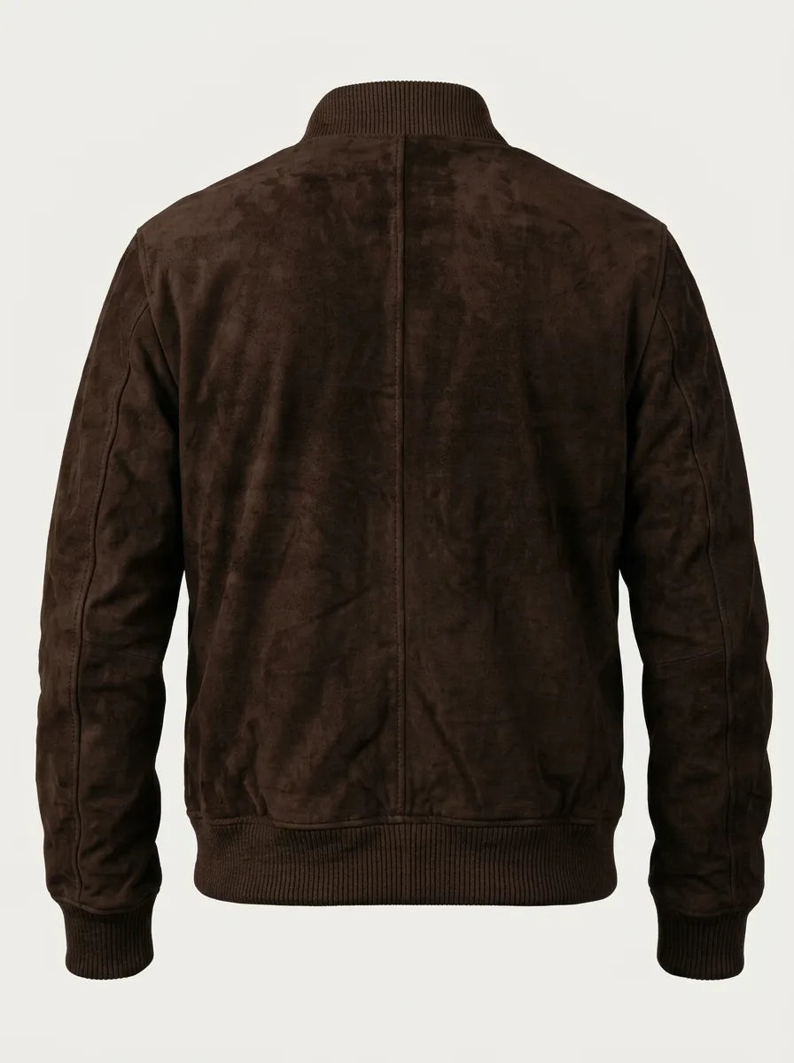 Men’s Dark Brown Suede Bomber Leather Jacket