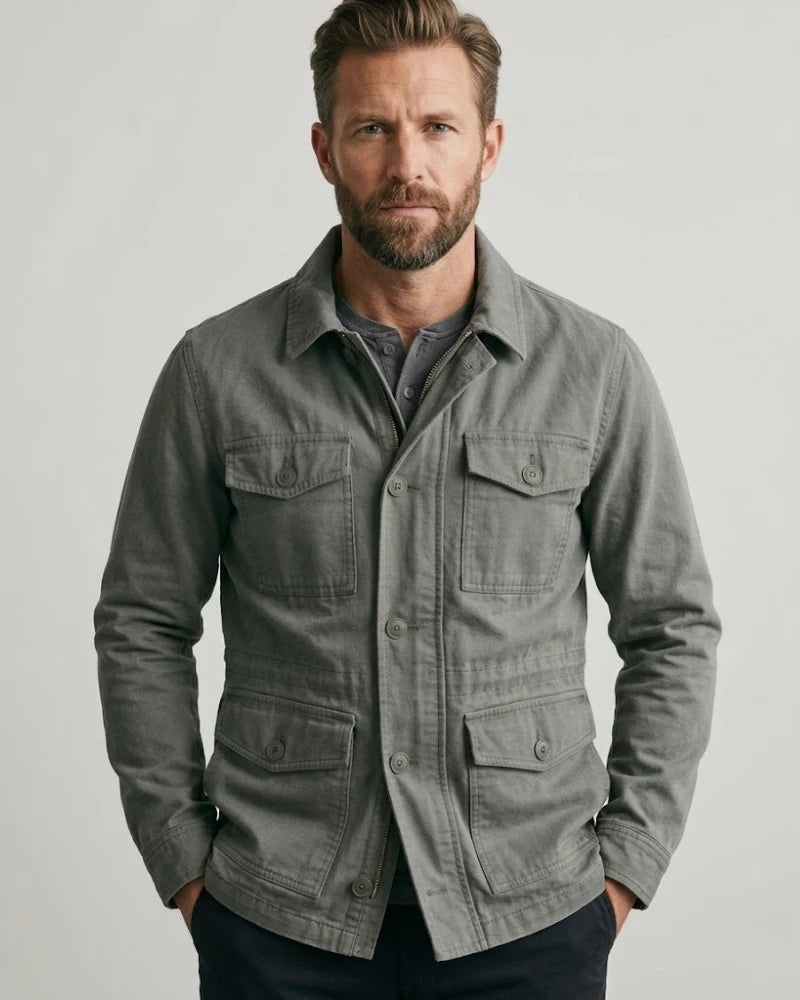 Men's Shirt Style Collar Gray Cotton Jacket