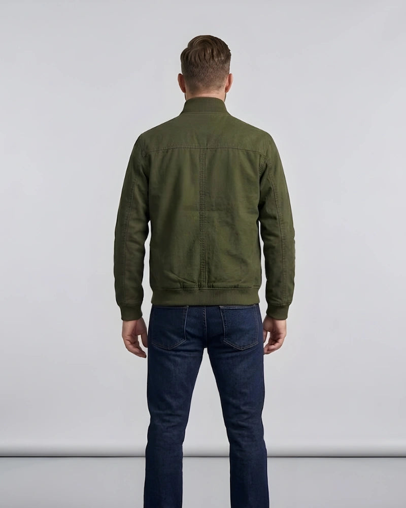 Men's Green Round Collar Cotton Jacket