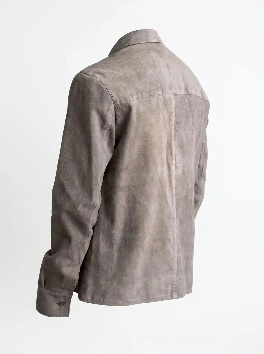Men’s Grey Suede Leather Shirt Style Jacket