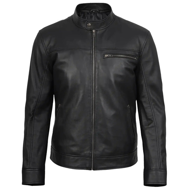 Black leather jacket on a white background