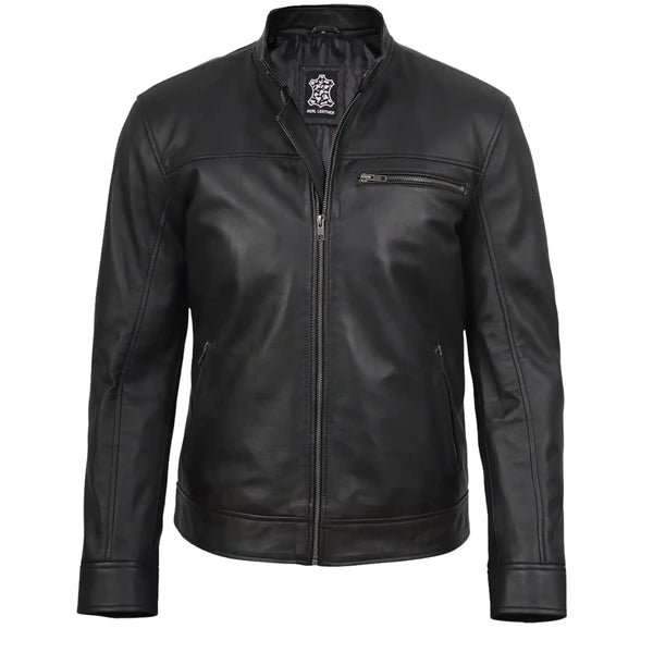 Black leather jacket on a white background