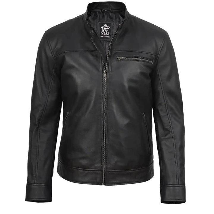 Black leather jacket on a white background