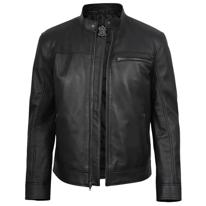 Black leather jacket on a white background