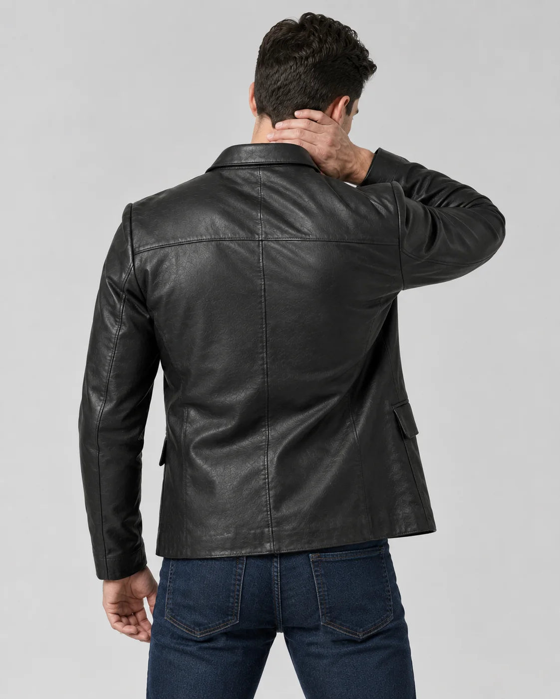 Men's Notch Lapel Two Button Black Blazer Leather Jacket