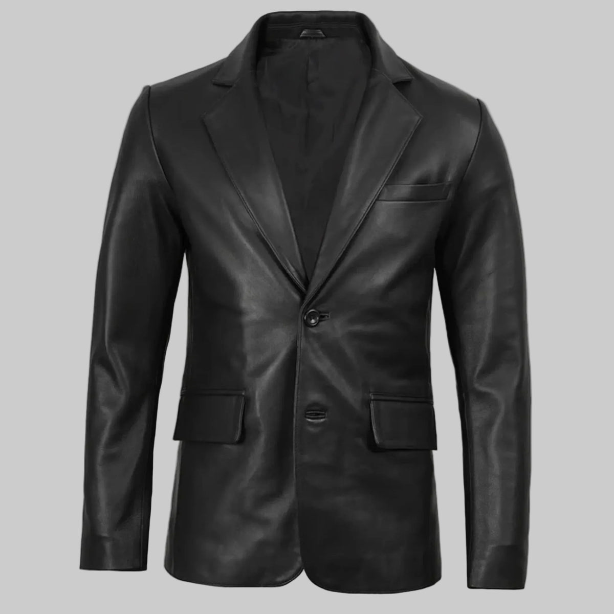 Men's Notch Lapel Two Button Black Blazer Leather Jacket