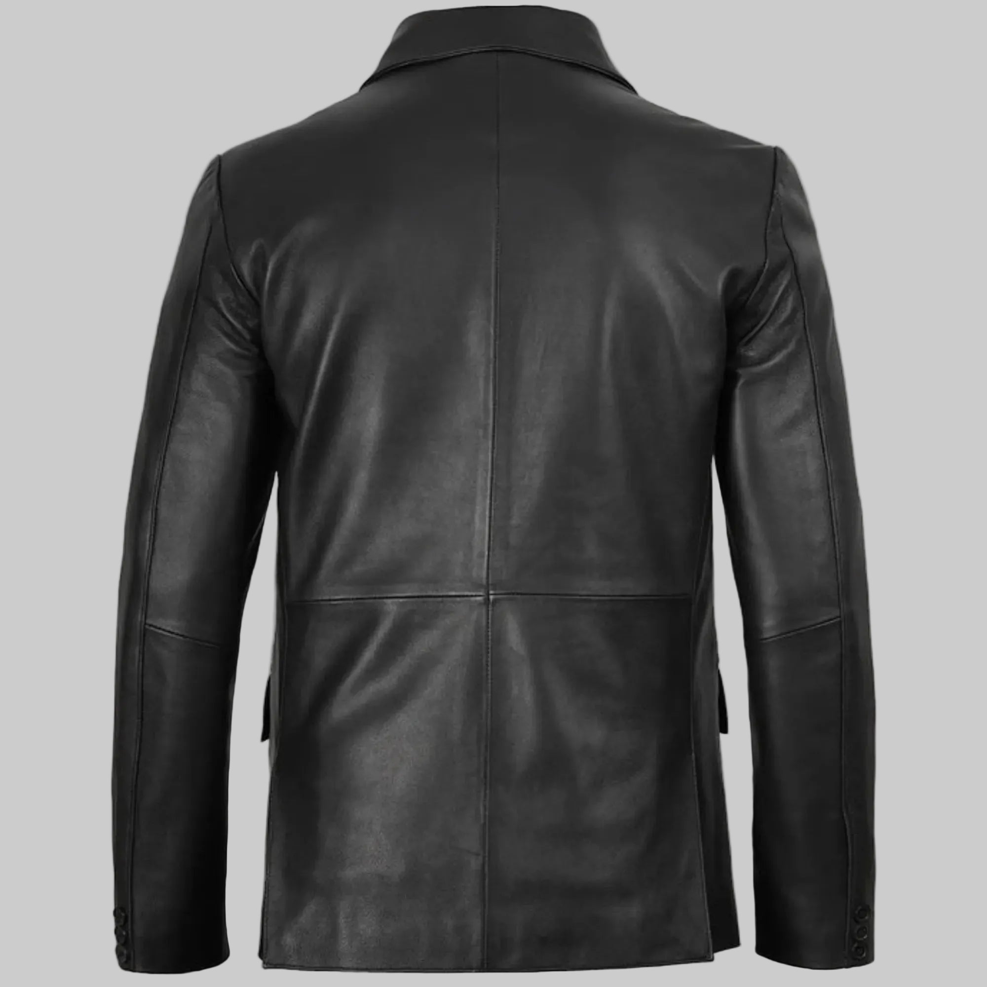 Men's Notch Lapel Two Button Black Blazer Leather Jacket