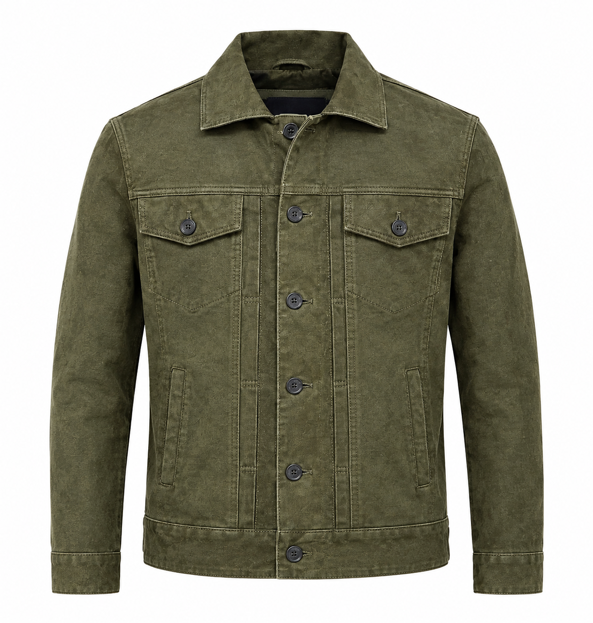 Men's Olive Green Suede Leather Trucker Jacket
