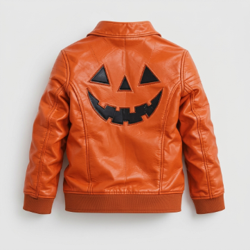 Men's Orange Halloween Sheepskin Leather Jacket 1