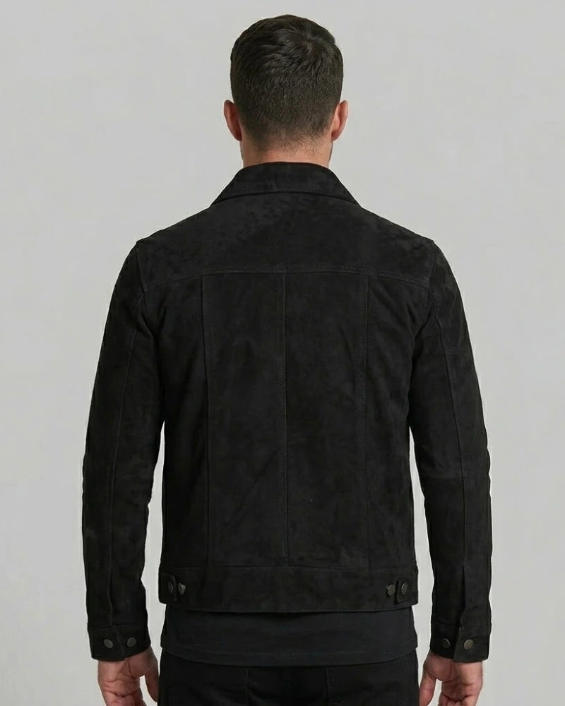 Mens Premium Black Suede Trucker Leather Jacket