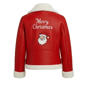 Men's Red Christmas Style Shearling Leather Jacket