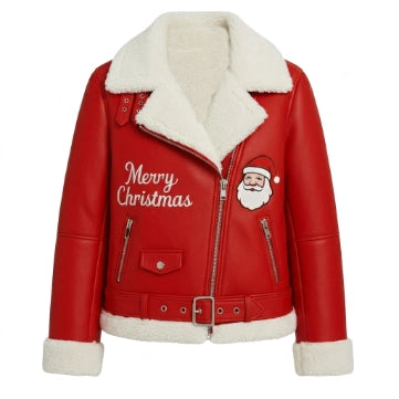 Men's Red Christmas Style Shearling Leather Jacket
