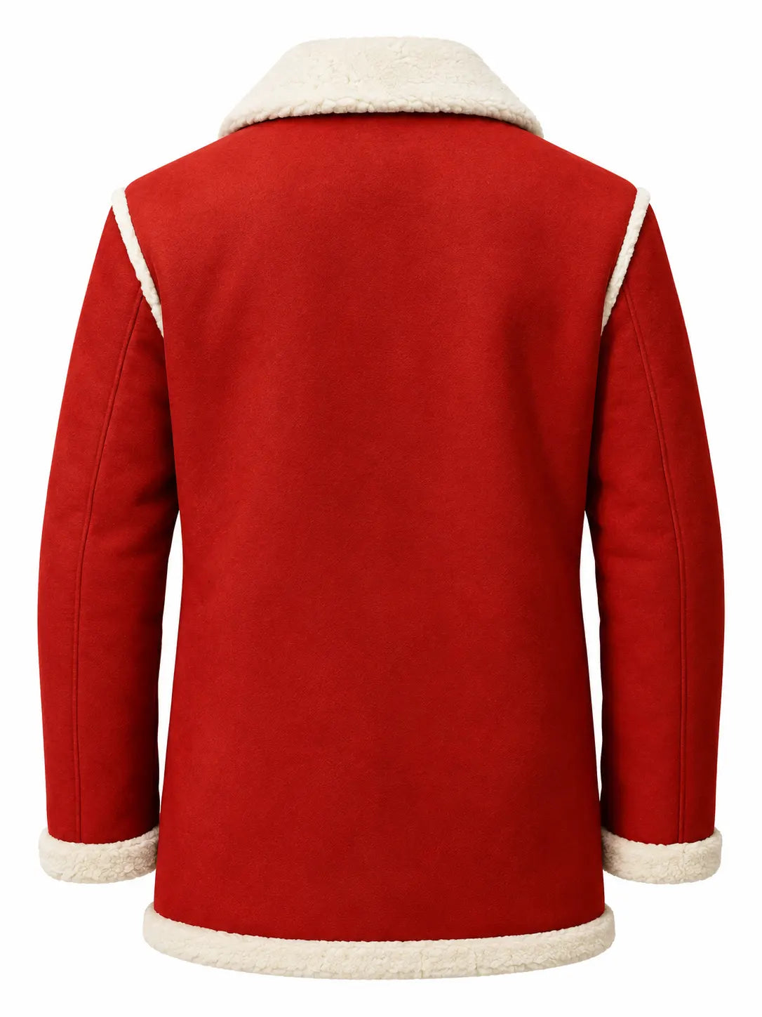 Men's Red Sheepskin Leather Santa Claus Coat with Faux Fur Trim